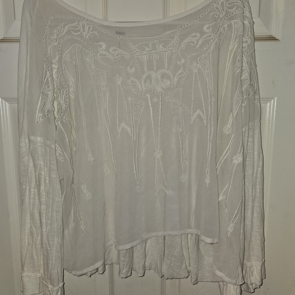 #421 Free People Cream Embroidered Blouse